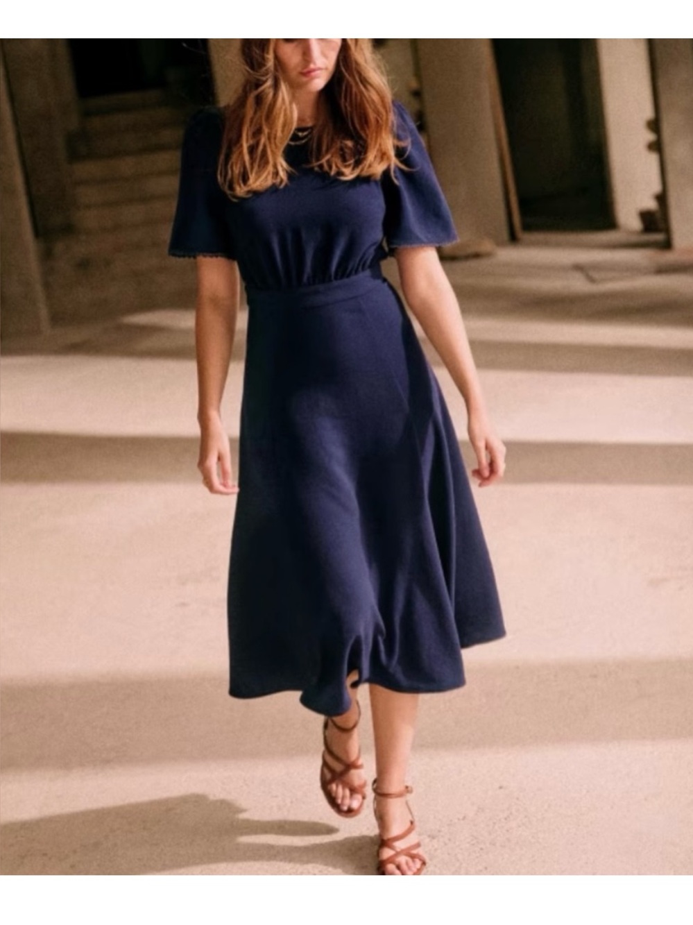 Sezane Lady Midi Length Open Back Dress Navy Size 34 US 4